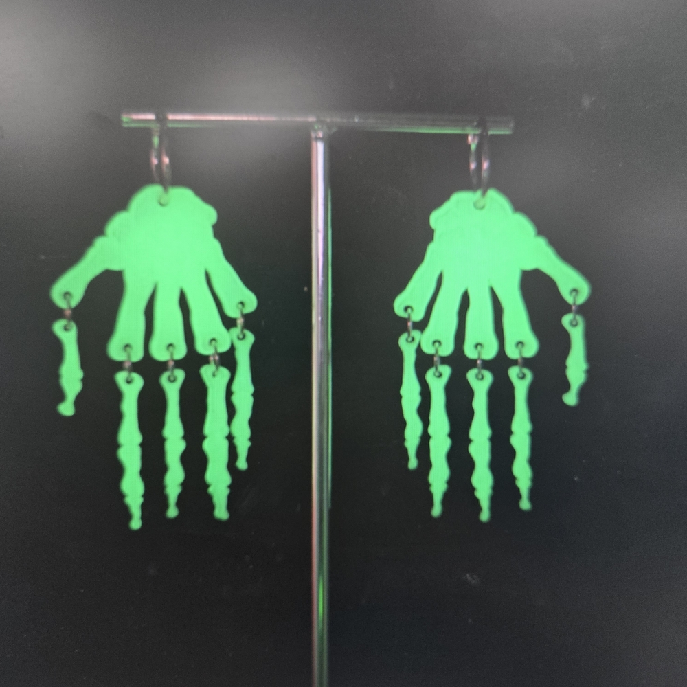 Glow In The Dark Skeleton Hand Halloween Earrings